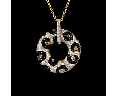 Effy - a black and white diamond garland pendant. and chain, a 20mm open garland pendant pave set with black and white diamon