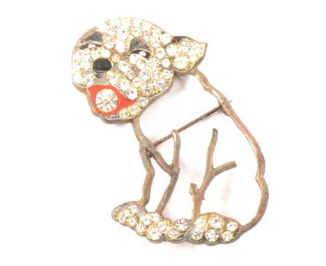 Twenty-six 1930s vintage cat and dog brooches; a metal outline 'Bonzo' brooch, enamelled highlights and set with colourless e