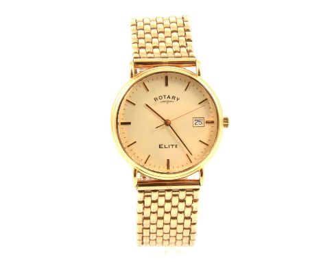 Rotary - a gentleman's 18 carat yellow gold Elite wristwatch, 28mm champagne baton dial with centre seconds hand and date ape