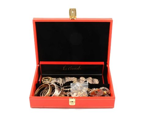 A collection of silver and costume jewellery, three silver lockets and chains and one small Victorian silver locket; a wide w