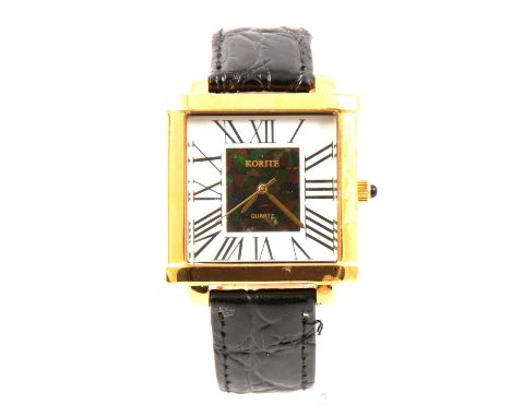 Korite - an ammolite wristwatch and bracelet, the gold-plated watch with 27mm square roman numeral dial and ammolite to centr