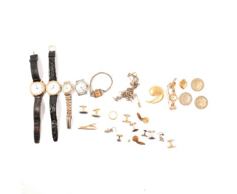 A lady's Rotary 9 carat gold bracelet watch, bracelet broken, gross weight with movement 11.7g; costume jewellery; three Half