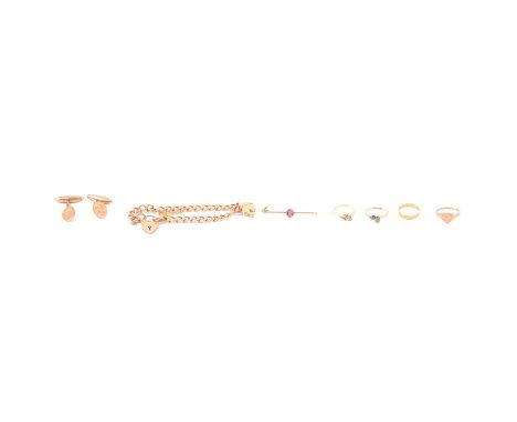 Vintage gold jewellery, an 8mm gauge rose metal hollow curb link bracelet marked 9c, fitted with a padlock fastener and two c