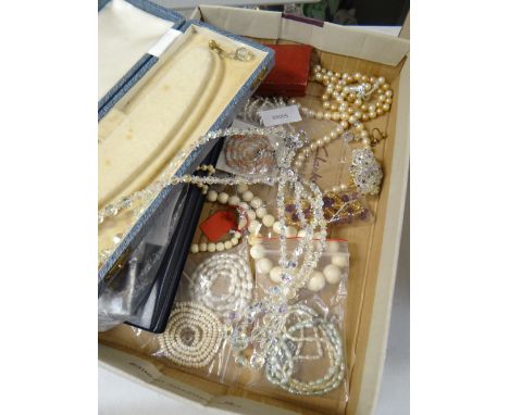 A parcel of jewellery - mainly pearls - and other necklaces together with a cased enamelled four-piece vintage button set