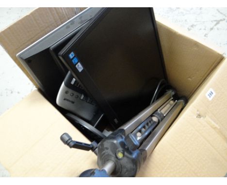 Viewsonic computer monitor together with a keyboard plus another camera tripod stand etc