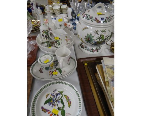 A good parcel of Portmeirion Botanic Garden tableware including tureen and ladle, oil bottles, flour sifter, flan dish etc
