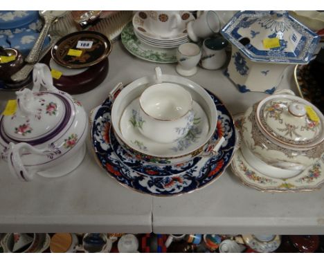 A parcel of English china including nineteenth century sucrier, a Minton sandwich plate and sugar basin etc