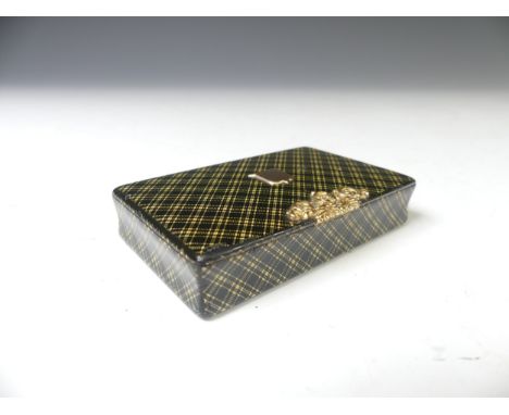 A Scottish William IV mauchline tartan-ware Snuff box by W &amp; A Smith, C.1835-1840, the 'hidden hinged' lid with a gilt me