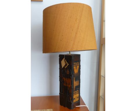 A large Retro 1960s 'Brian Bradley' letterpress Lamp Base and shade, made from wooden letterpress blocks with brass lampholde