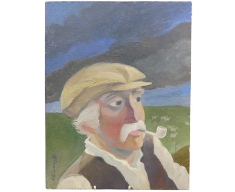 Kenneth "Ken" Evans (British, 1924-1987), "Ken's father with pipe", gum arabic, stand oil and egg on panel, signed and dated 