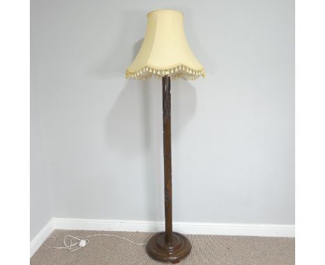 A Chinese carved hardwood standard Lamp, W 56.5 cm x H 183 cm x D 56.5 cm. 
