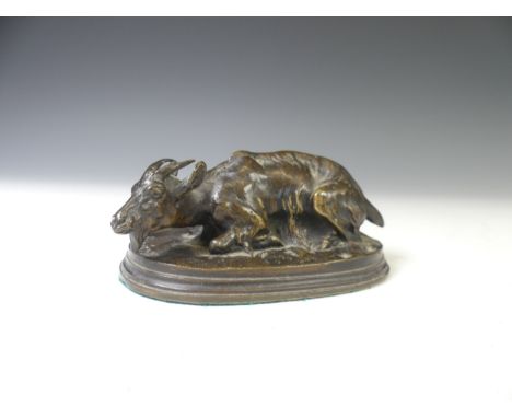 A small Bronze figure of goat signed P.J.MENE, W 12.5 cm x H 6 cm. 