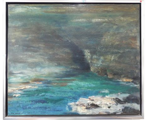 P. R. Preston (20th century), 'Sea Cave' Trevose Head, N. Cornwall, oil on board, signed and dated '69, also signed and inscr