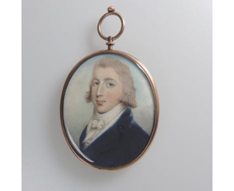 William Thicke (British, fl. 1787-1814), Portrait Miniature of a young Gentleman wearing a blue coat, watercolour on ivory, o