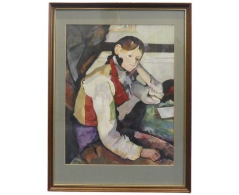 After Paul Cézanne (1839-1906), Boy in a Red Waistcoat (Garcon au gilet rouge), mixed media, signed and inscribed verso 'copi