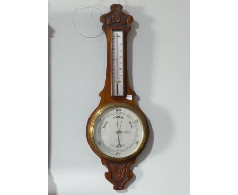 An Edwardian mahogany aneroid Barometer, by W.J.Rowland, Holsworthy, W 25 cm x H 75 cm, together with a small circular aneroi
