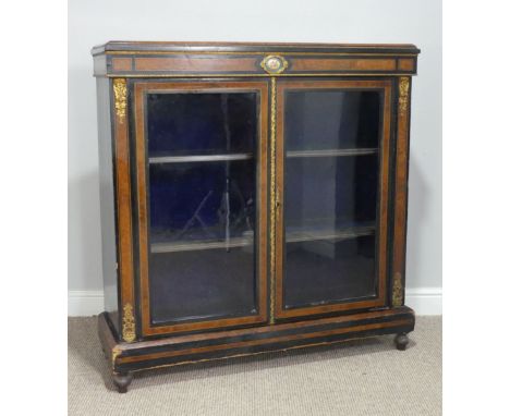 A Victorian ebonised inlaid pier Cabinet,&nbsp;decorated with sèvres style porcelain panel and&nbsp;ornate gilt brackets, vel