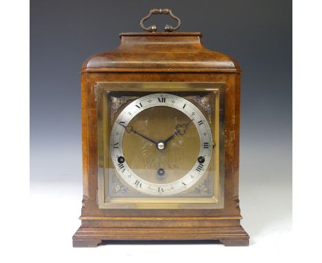 Elliott of London: a walnut cased Elliott mantel clock, Westminster/Whittington chims on eight rods, square brass dial with s