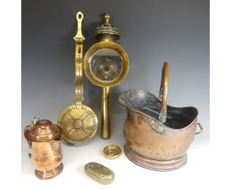 An 18th century Dutch brass Tobacco Box, of oval form, applied with chased decoration together&nbsp;with a 19th century brass