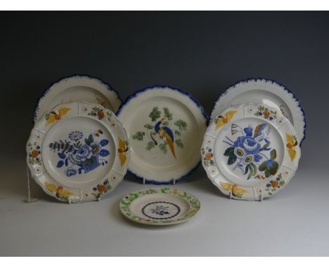 A 19thC pearlware Wall Pocket, in the form of a cornucopia, modelled as cupid, together with a pair of prattware pearlware Pl