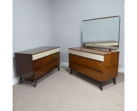 A Retro Danish inspired Dressing Table with Mirror back and a matching Chest of Drawers, note mirror support is not fixed and