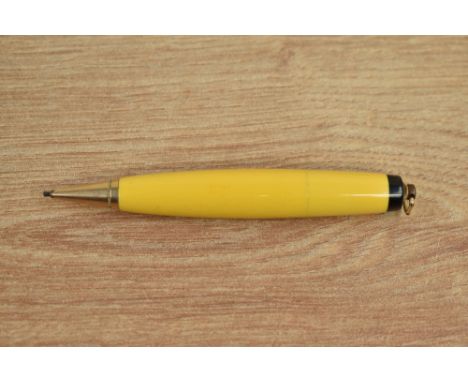 A Parker Duofold torpedo vest pocket propelling pencil in Mandarin Yellow with ring top