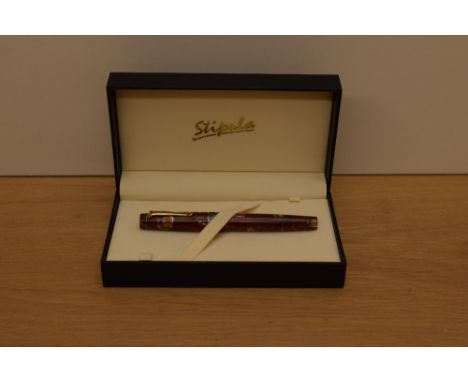 A boxed Stipula Isola Vulcano piston fill limited edition (1/40) fountain pen in pearl and black having a decorative 925 Silv