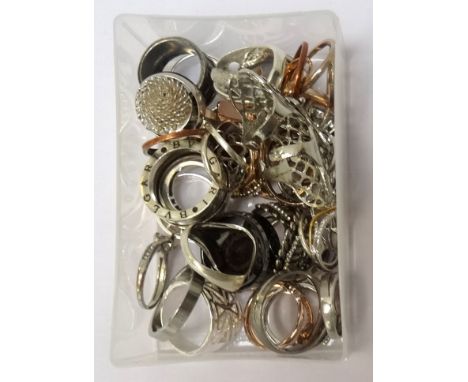 SELECTION OF SILVER AND OTHER RINGSincluding CZ and and amber examples and a replica Bulgari ring, 1 box