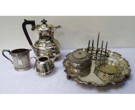 COLLECTION OF SILVER PLATED WARESincluding a Victorian three piece tea service, two period cake baskets, later tea services, 