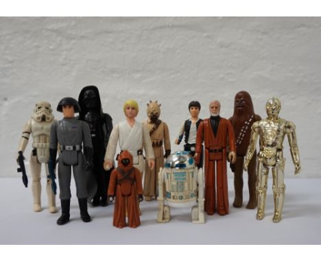 SELECTION OF ELEVEN VINTAGE KENNER MADE STAR WARS 3 3/4 INCH FIGURESall date stamped for 1977 and marked G.M.F.G.I Hong Kong,