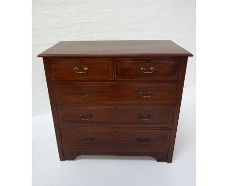 EDWARDIAN MAHOGANY CHESTof two short over three long drawers with brass handles, raised on a bracket style frame, 101cm high 