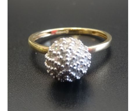 DIAMOND CLUSTER RINGthe pave set diamond ball on nine carat gold shank, ring size N