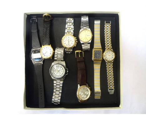 SELECTION OF QUARTZ WATCHESincluding a Tissot with Roman numerals and date aperture on a leather plaited strap; Michael Kors 