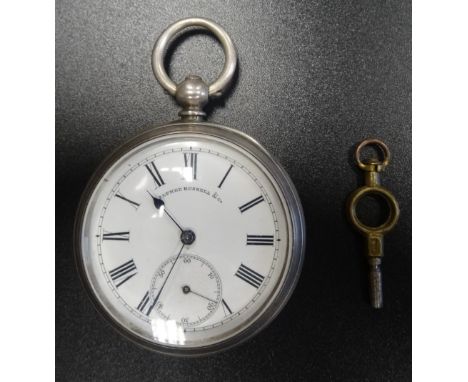 VICTORIAN SILVER CASED POCKET WATCHwith black Roman numerals and subsidiary dial on white enamel, by Alfred Russell & Co., Ch