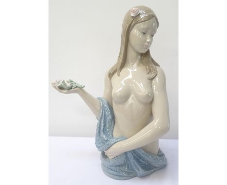 NAO/LLADRO FEMALE NUDE 'BEAUTIFUL BATHER'holding a rose in one hand, printed, impressed and incised marks to base, 36cm high