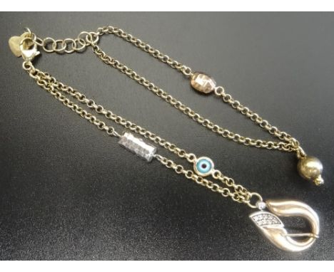CETAS FIFTEEN CARAT GOLD BRACELETthe enamel, gem set and textured links separated by chain link sections, approximately 7 gra