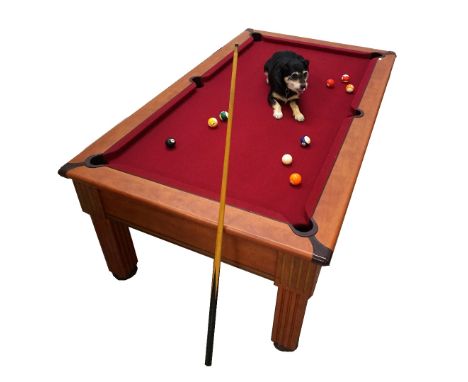 POOL TABLElabelled 'Bellmatic Leisure, Glasgow', with one piece slate bed, the table size including pocket edging 214cm long 