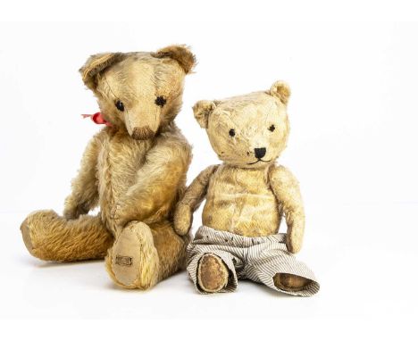 A 1930's Merrythought Teddy Bear,  with blonde mohair, brown stitch replacement eyes, swivel head, jointed limbs with claw st