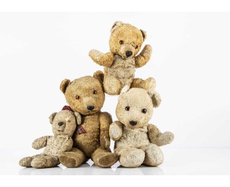 Four post-war Chiltern Teddy Bears,  all in artificial silk plush, with orange and black plastic eyes, black plastic noses, o