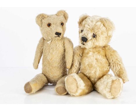 Two British Teddy Bears,  one 1930's possibly an inexpensive Chad Valley and a post -war bear, both with blonde mohair, glass