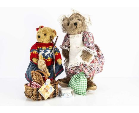 Two Little Folk Teddy Bears for Lakeland Bears,   by Wendy Phillips, comprising of Grandma Perl with brown plush, orange and 