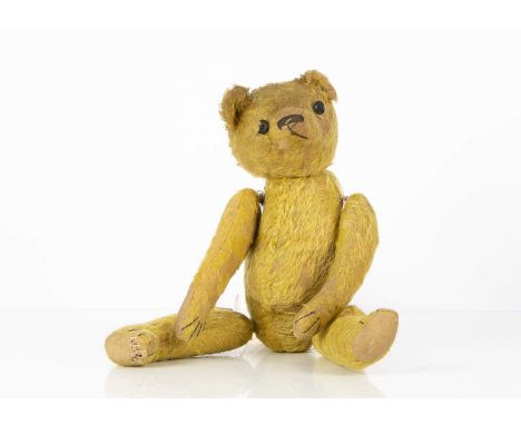 Bushey Heath - a 1920's British Teddy Bear, with golden mohair, pronounced muzzle, swivel head, pin jointed with cloth pads a