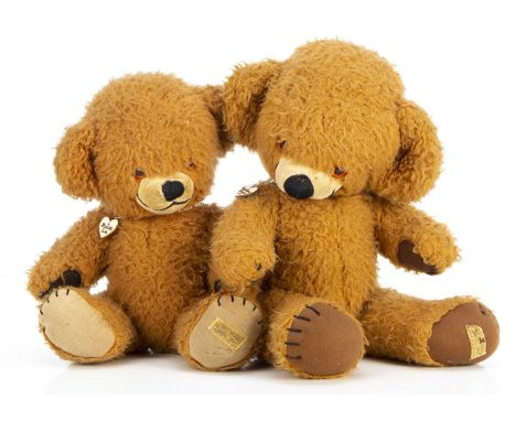 Two  Merrythough 1960's Cheeky Teddy Bears,  with light brown Dralon plush, orange and black plastic eyes, velvet muzzles, be