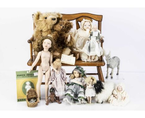 A Steiff Teddy Bear and recent bisque dolls, a Steiff 1903 Classic Teddy Bear --13in. (33cm.) high (missing ear cloth tag); a