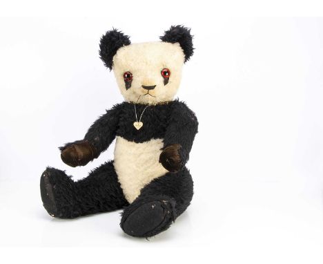 Hodge - a large post-war British panda, probably made by Twyford, with black and white wool plush, orange and black glass eye