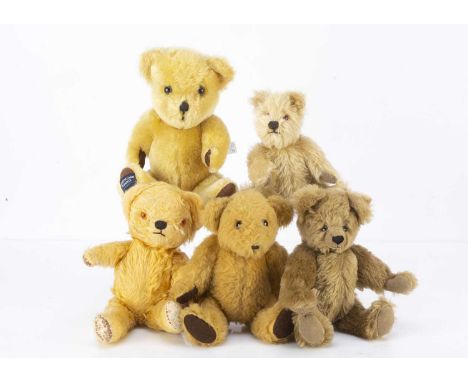 Five manufactured Teddy Bears,  including an English Teddy Bear Company Mulholland &amp; Ballie; a vintage Chad Valley, with 