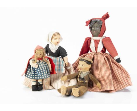 A Lenci Mascot felt doll, probably Little Red Riding Hood --7 1/2in. (19cm.) high; a black faced and white faced Topsy-Turvy 