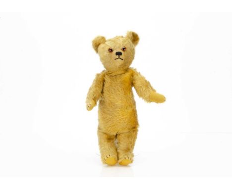 A British United Toy Manufacturing Co Ltd Omega pyjama case teddy bear 1930s,  with golden mohair, orange and black glass eye