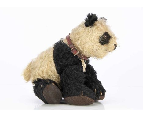 Ming - a Dean's Rag Book Co walking Panda Bear circa 1949, with black and white mohair, clear and black glass eyes, black sti