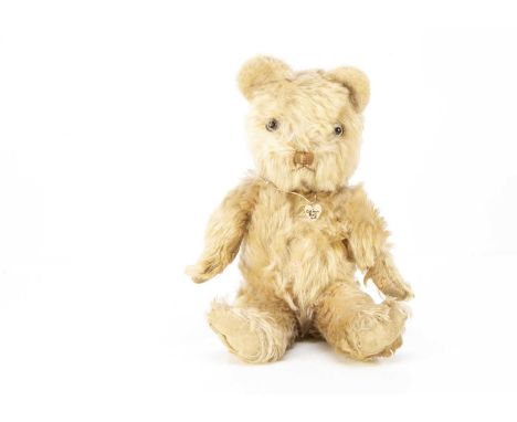 Colwyn Bay -  a Pixie Toys Teddy Bear,  with peach mohair, wool plush inner ears, clear and black glass eyes, remains of brow